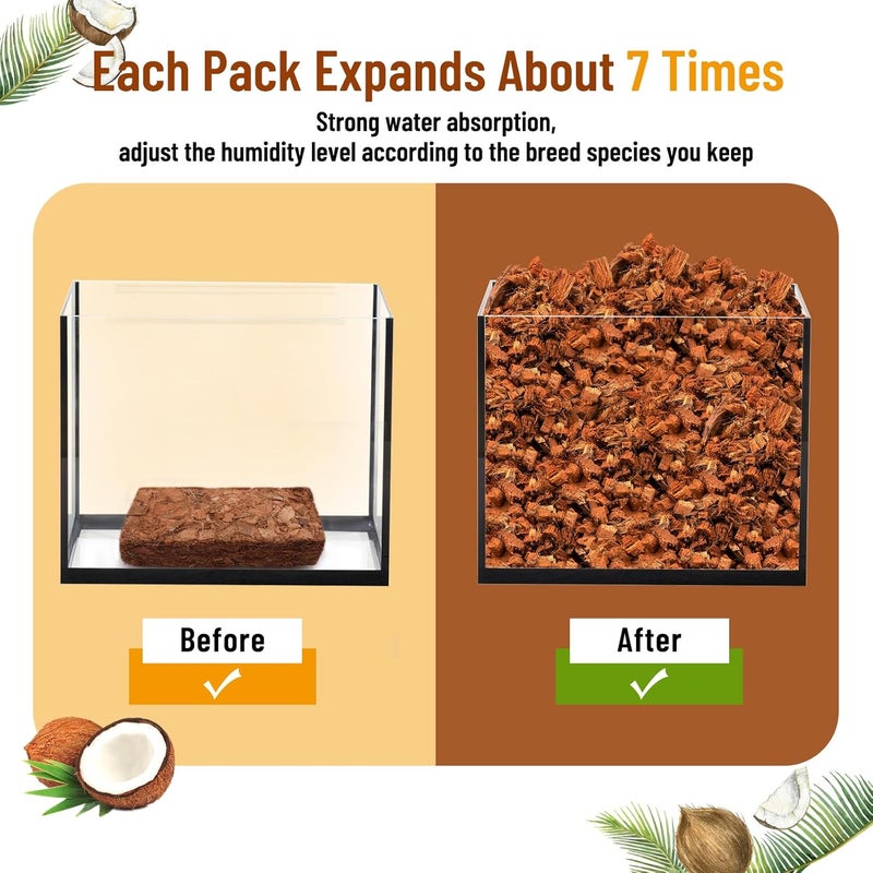 Riare 6 Pack Natural Coconut Chip Substrate for Reptiles- Compressed Coconut Husk Reptiles Bedding, Coco Husk Chip Terrarium Substrate for Snakes, Tortoises, Ball Python, Frogs, Bearded Dragon, Lizard - Image 3